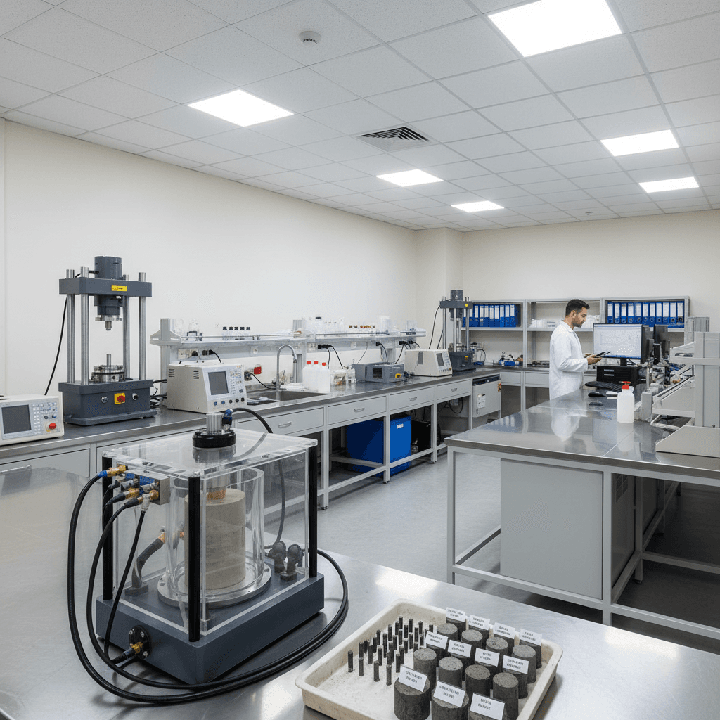 Material testing laboratory equipment and analysis