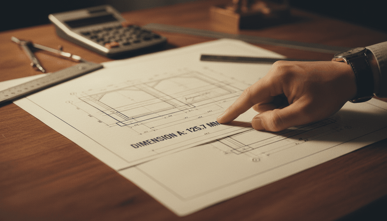 Engineer reviewing technical blueprints and project details