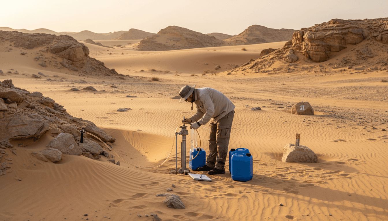 Hydrogeologist collecting groundwater samples for assessment