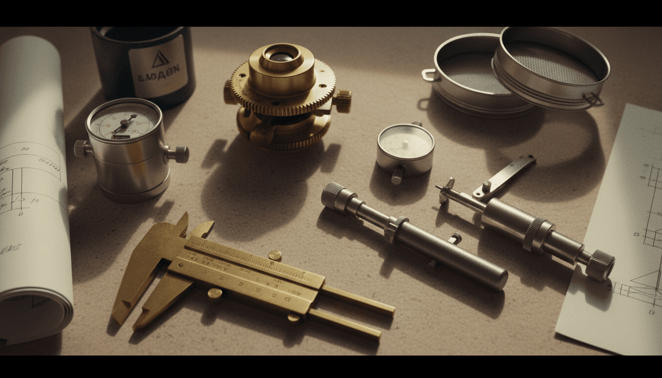 Close-up of precision surveying and geotechnical testing instruments