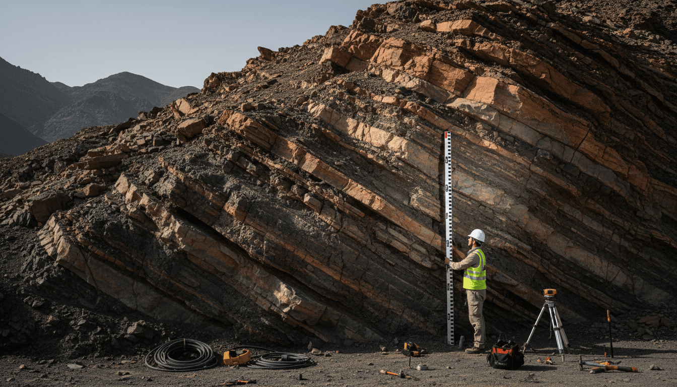 Geotechnical engineer assessing slope stability on site